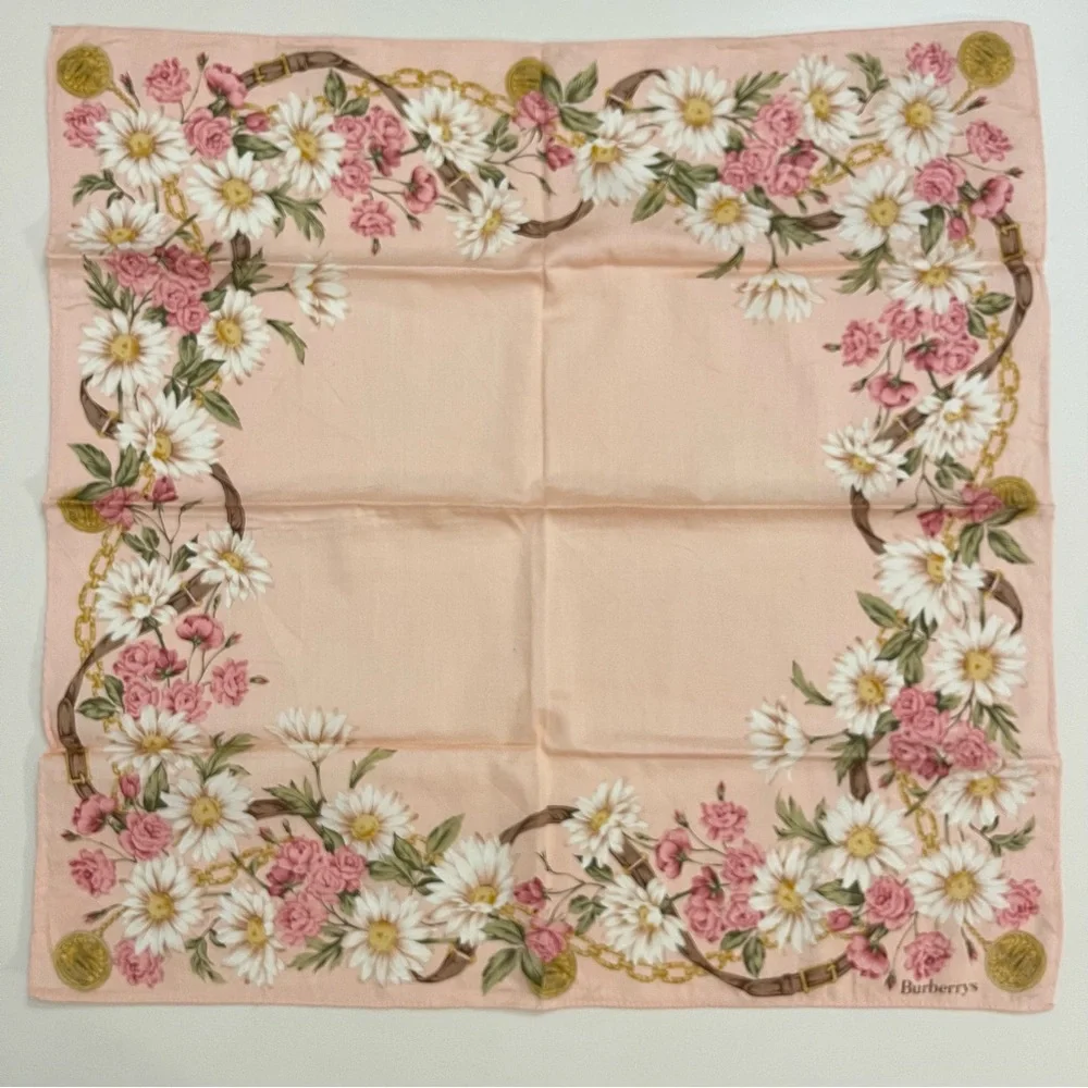 Vintage Burberrys Floral Cotton Handkerchief – Blush Pink - Picture 7 of 8